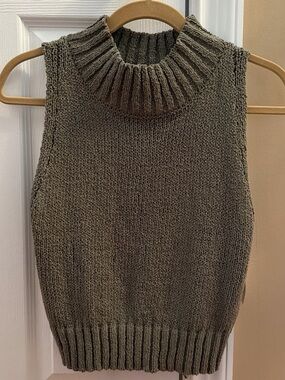 Sleeveless Turtleneck Knit Vest in Olive Green